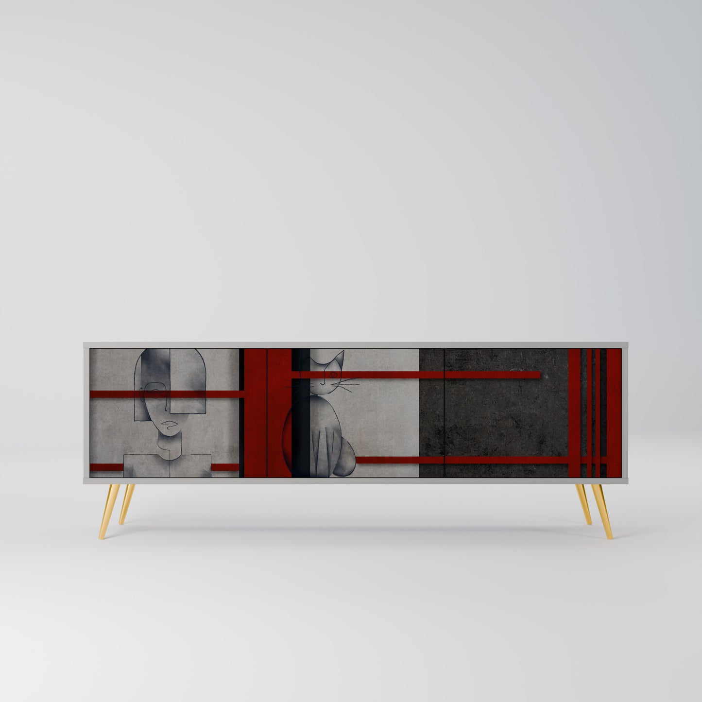 GRÅ FIGUR 3-dörrars TV-bänk i grå finish