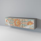 MYSTICAL STRUCTURE 3-Door TV Stand in Grey Finish