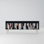 COLLAGE OF RECTANGLES 3-Door TV Stand in Grey Finish