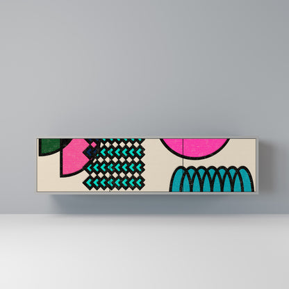 GEOMETRIC RHAPSODY 3-dörrars TV-bänk i grå finish