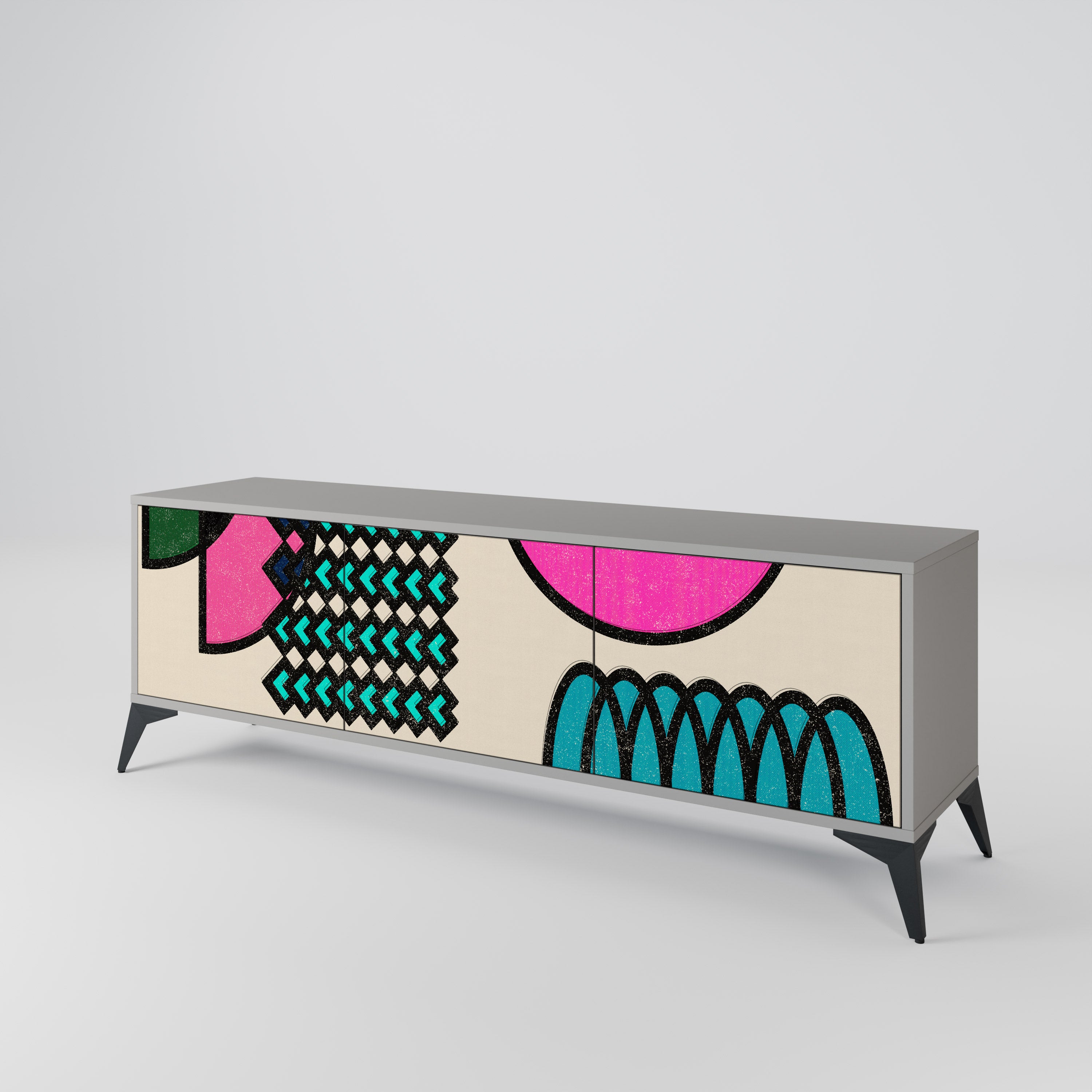 GEOMETRIC RHAPSODY 3-dörrars TV-bänk i grå finish