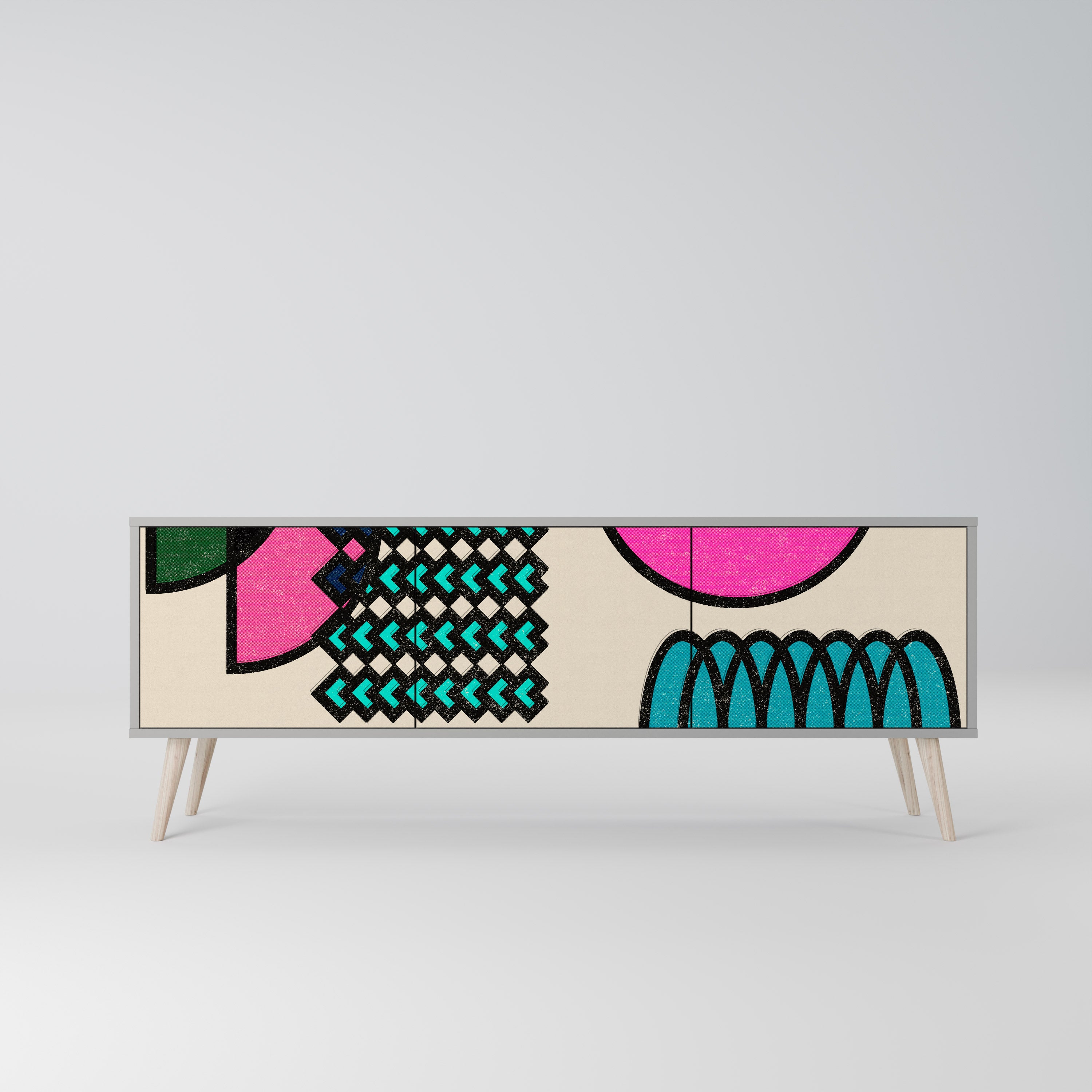 GEOMETRIC RHAPSODY 3-dörrars TV-bänk i grå finish