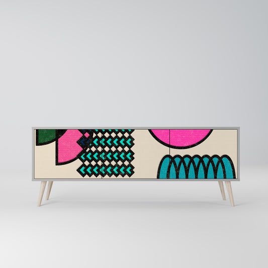 GEOMETRIC RHAPSODY 3-dörrars TV-bänk i grå finish