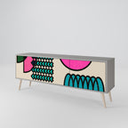 GEOMETRIC RHAPSODY 3-Door TV Stand in Grey Finish