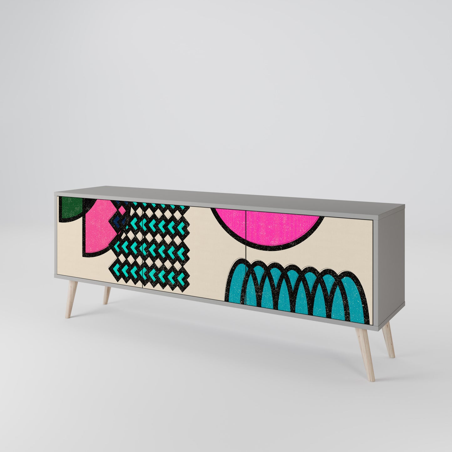 GEOMETRIC RHAPSODY 3-dörrars TV-bänk i grå finish