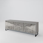 GRAIN LINES 3-Door TV Stand in Grey Finish