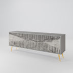 GRAIN LINES 3-Door TV Stand in Grey Finish