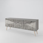 GRAIN LINES 3-Door TV Stand in Grey Finish
