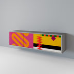 VIVID ART 3-Door TV Stand in Grey Finish