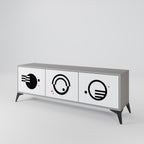 BLACK AND WHITE COMBINATION 3-Door TV Stand in Grey Finish