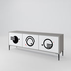 BLACK AND WHITE COMBINATION 3-Door TV Stand in Grey Finish