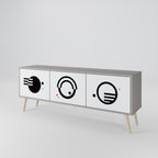 BLACK AND WHITE COMBINATION 3-Door TV Stand in Grey Finish