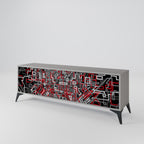 BROKEN LINES 3-Door TV Stand in Grey Finish