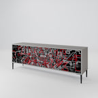 BROKEN LINES 3-Door TV Stand in Grey Finish