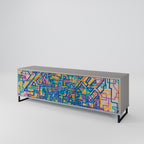 MEMORIES MAP 3-Door TV Stand in Grey Finish