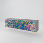 MEMORIES MAP 3-Door TV Stand in Grey Finish