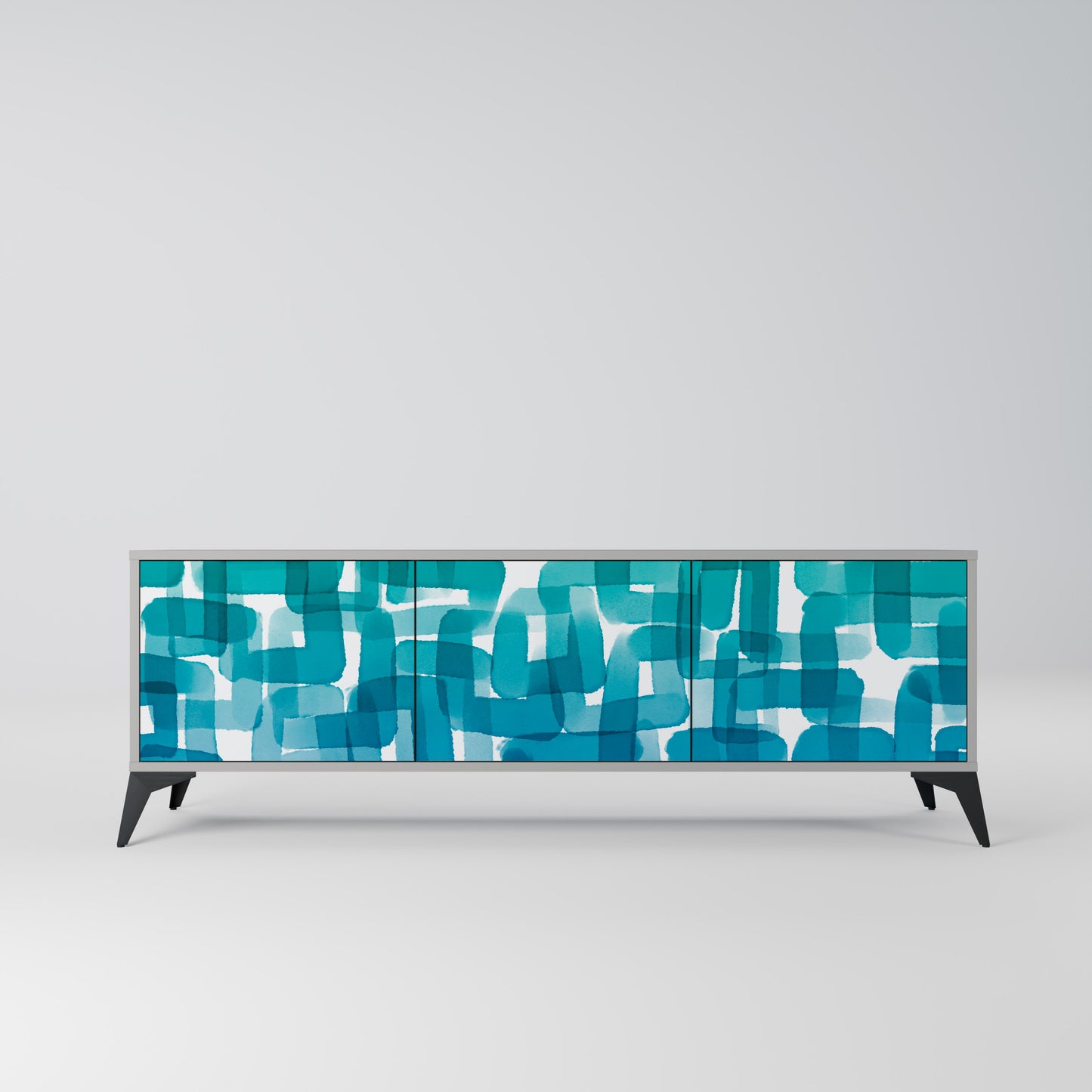 TURQUOISE RECTANGLES 3-Door TV Stand in Grey Finish