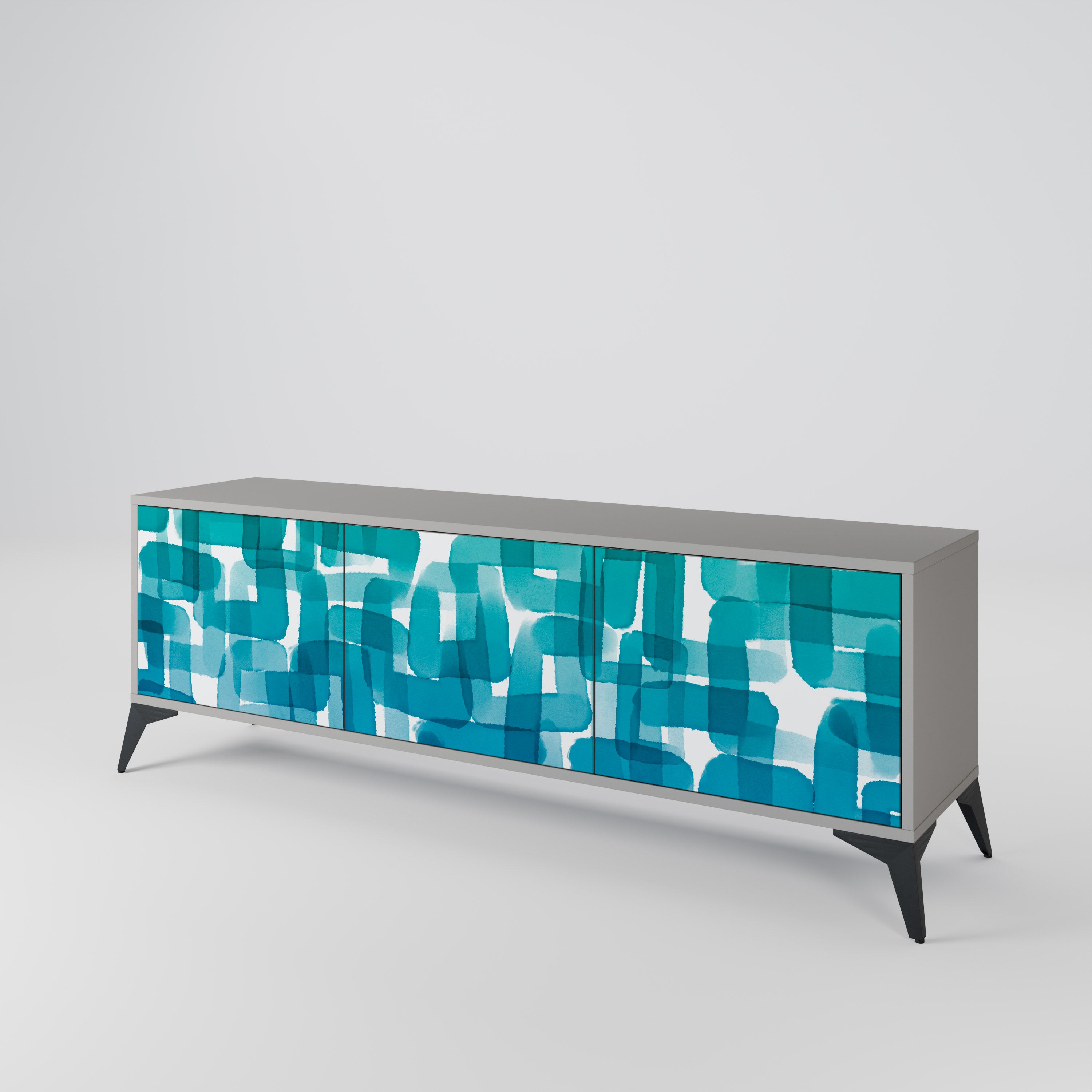 TURQUOISE RECTANGLES 3-Door TV Cabinet