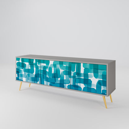 TURQUOISE RECTANGLES 3-Door TV Stand in Grey Finish