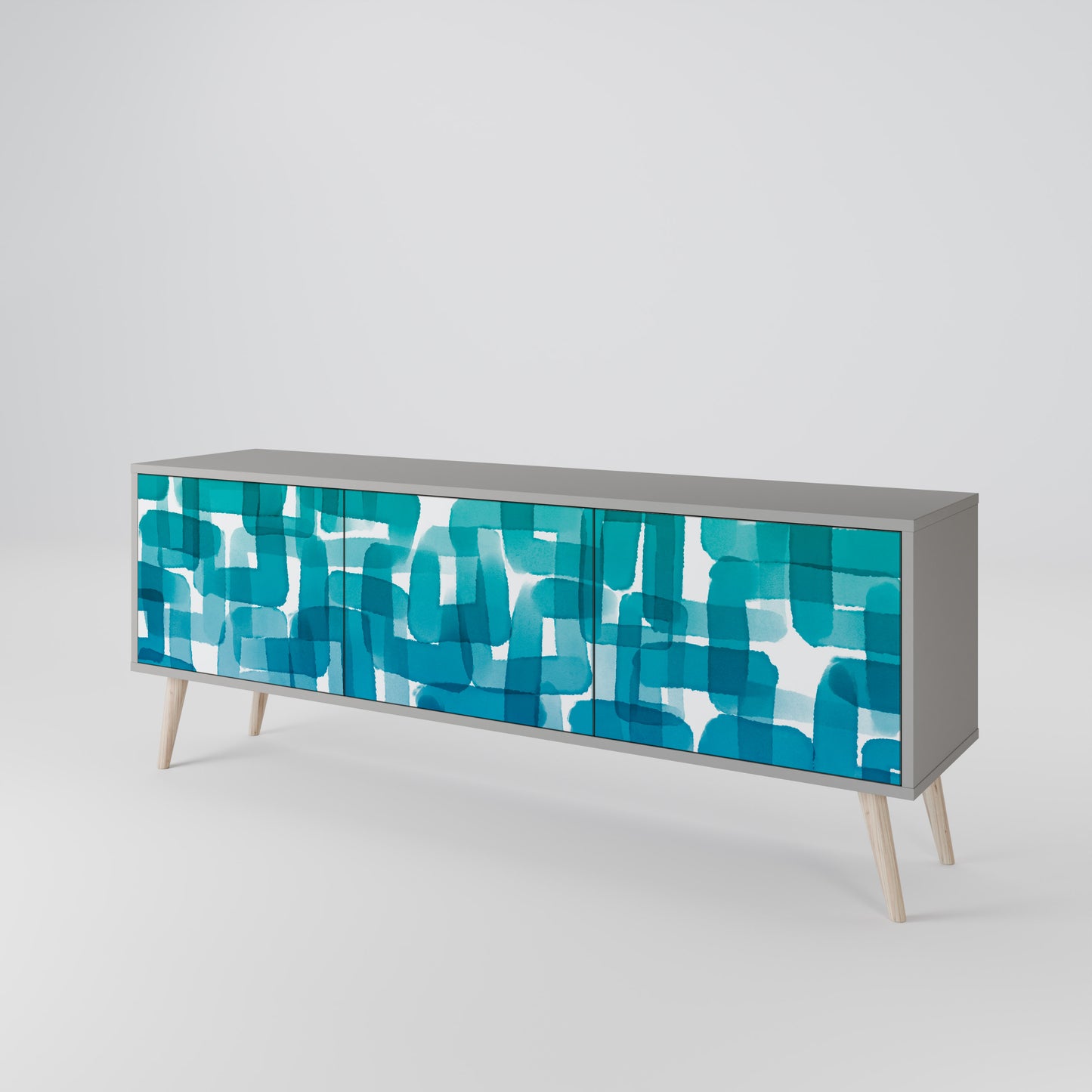 TURQUOISE RECTANGLES 3-Door TV Stand in Grey Finish