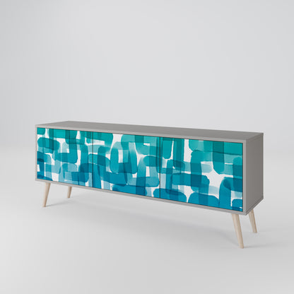 TURQUOISE RECTANGLES 3-Door TV Stand in Grey Finish