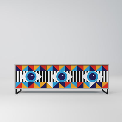 ABSTRACTION AND GEOMETRY 3-Door TV Stand in Grey Finish