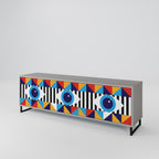 ABSTRACTION AND GEOMETRY 3-Door TV Stand in Grey Finish