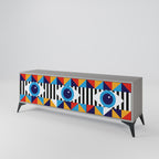 ABSTRACTION AND GEOMETRY 3-Door TV Stand in Grey Finish