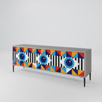 ABSTRACTION AND GEOMETRY 3-Door TV Stand in Grey Finish