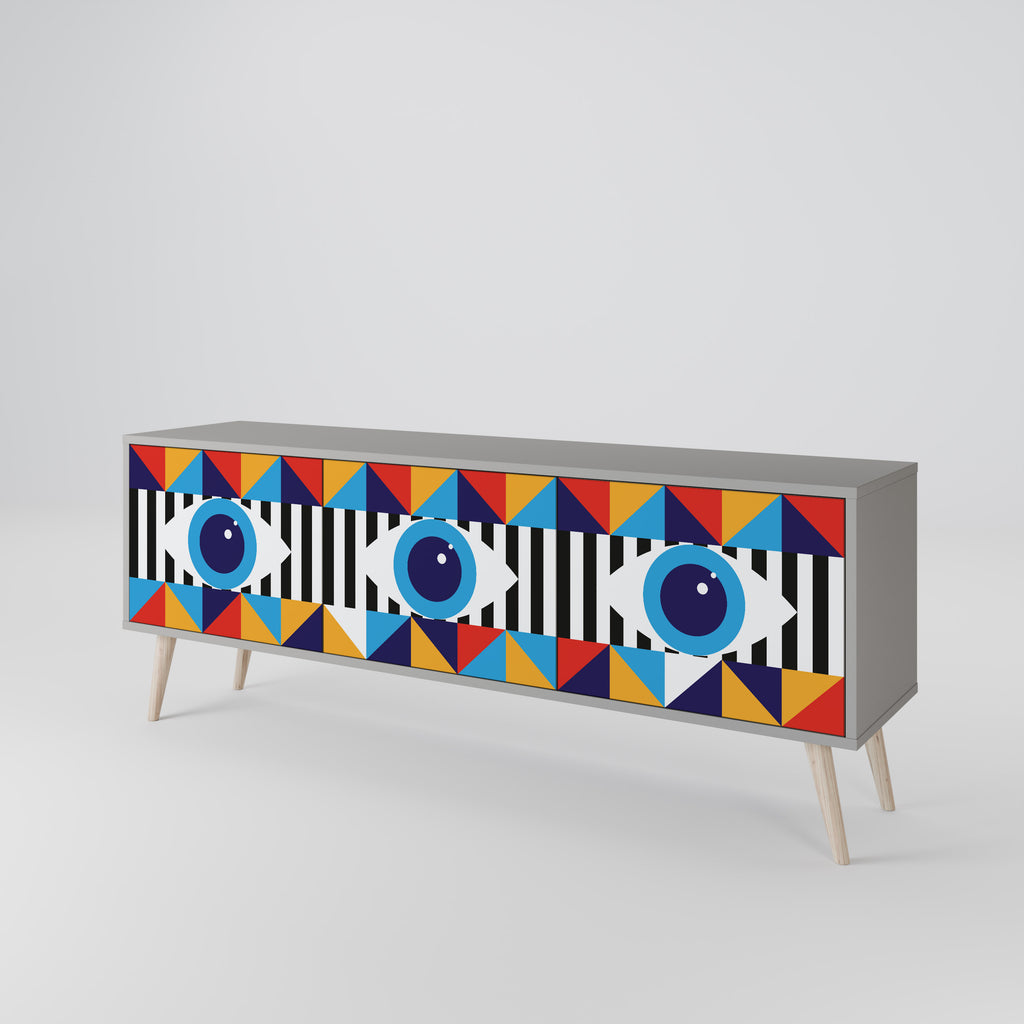 ABSTRAKTION OCH GEOMETRI 3-dörrars TV-bänk i grå finish