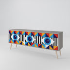 ABSTRACTION AND GEOMETRY 3-Door TV Stand in Grey Finish