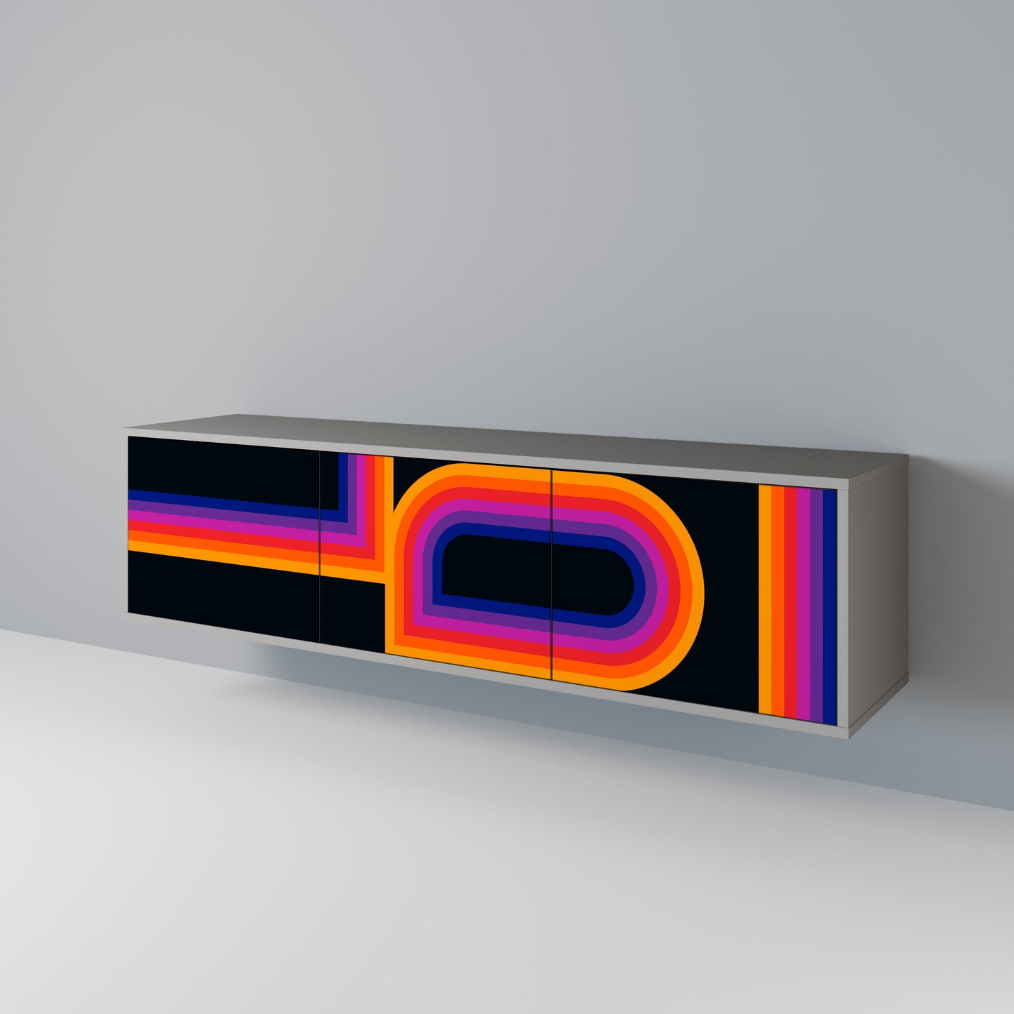 BLINDED BY THE LIGHTS 3-Door TV Stand in Grey Finish