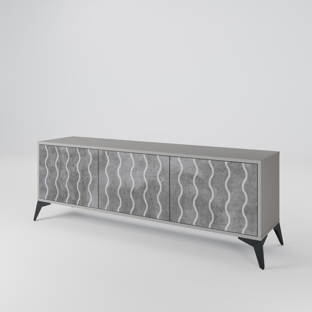 WAVES OF CONCRETE 3-Door TV Stand in Grey Finish