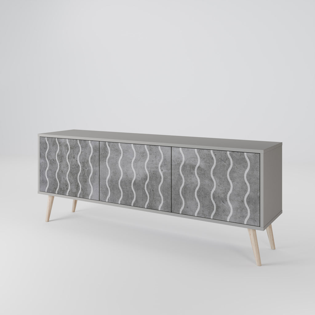 WAVES OF CONCRETE 3-Door TV Stand in Grey Finish