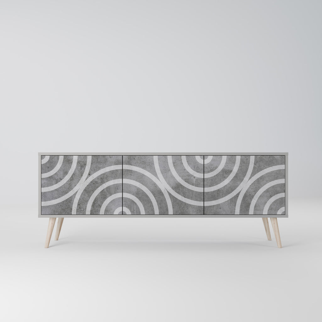 CIRCLE CONCRETE 3-Door TV Stand in Grey Finish