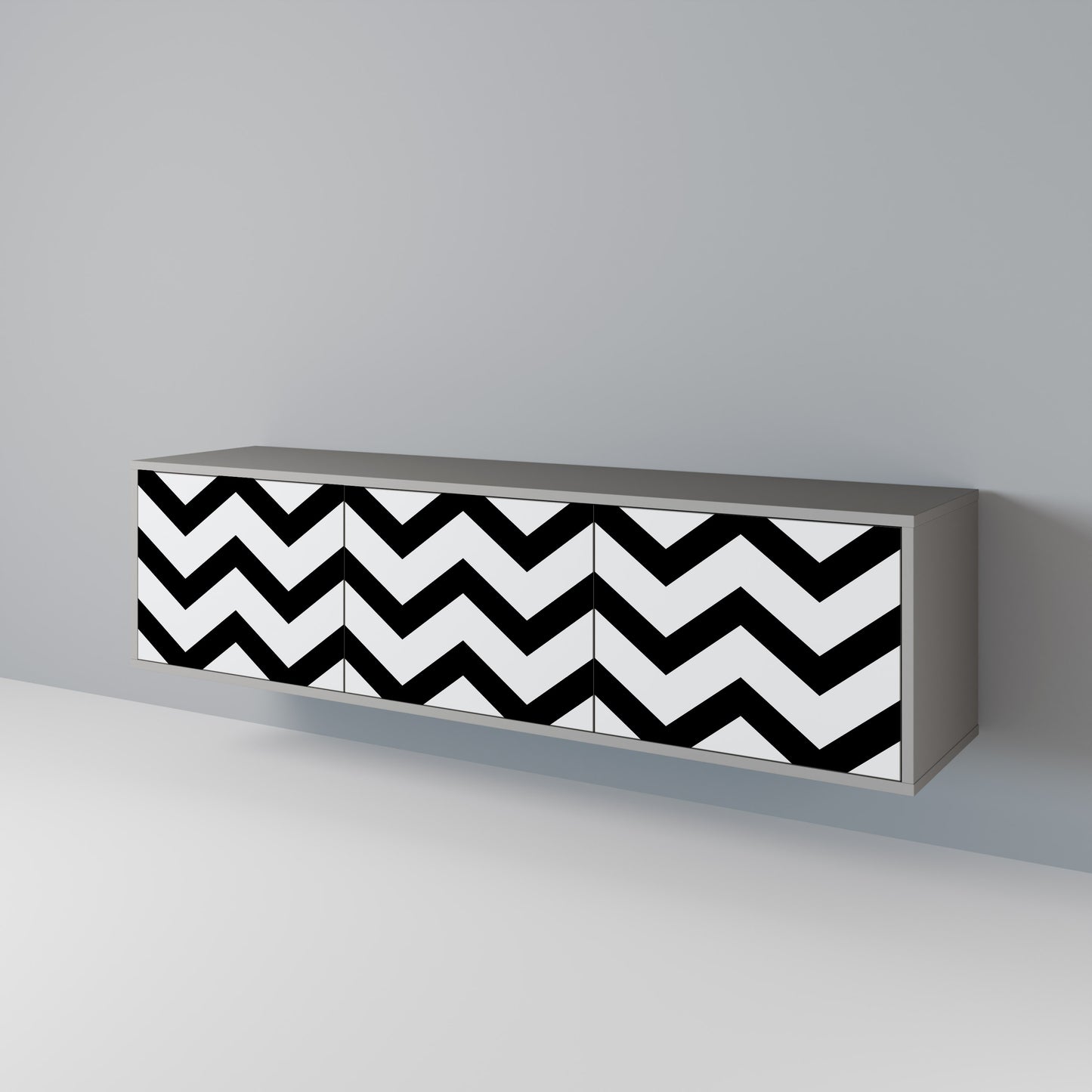 CLASSIC ZIG ZAG TV-bänk med 3 dörrar i grå finish