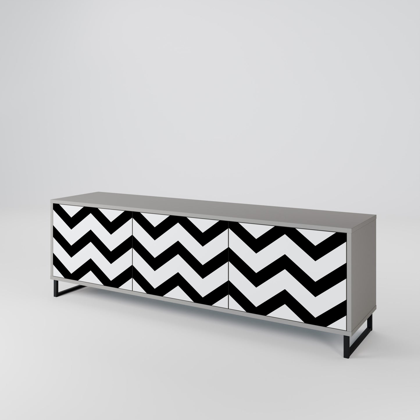 CLASSIC ZIG ZAG TV-bänk med 3 dörrar i grå finish