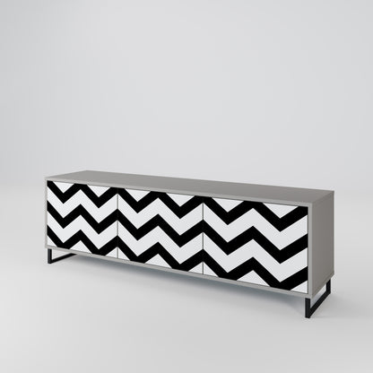 CLASSIC ZIG ZAG TV-bänk med 3 dörrar i grå finish