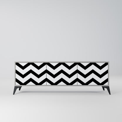 CLASSIC ZIG ZAG TV-bänk med 3 dörrar i grå finish
