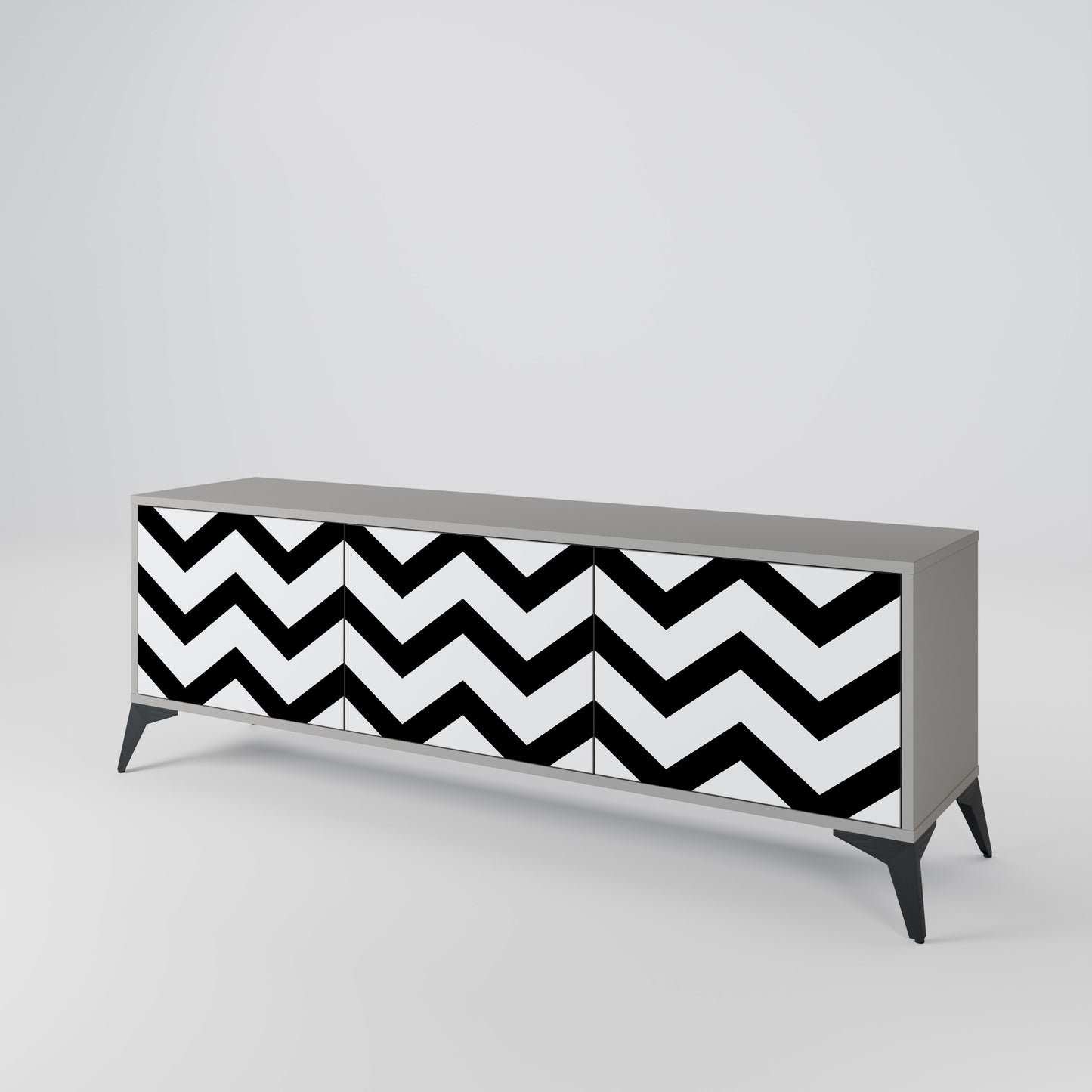 CLASSIC ZIG ZAG TV-bänk med 3 dörrar i grå finish