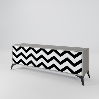 CLASSIC ZIG ZAG TV-bänk med 3 dörrar i grå finish