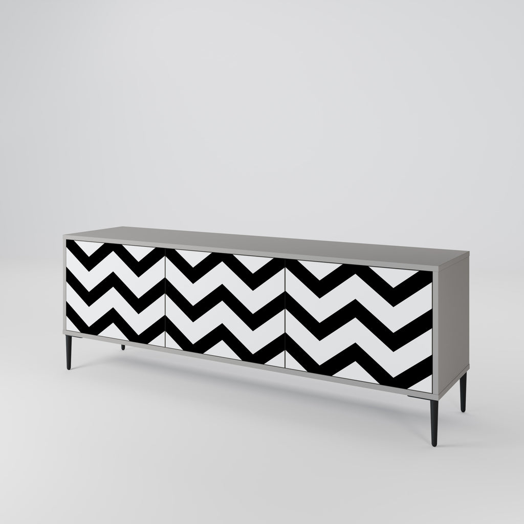 CLASSIC ZIG ZAG 3-Door TV Stand in Grey Finish