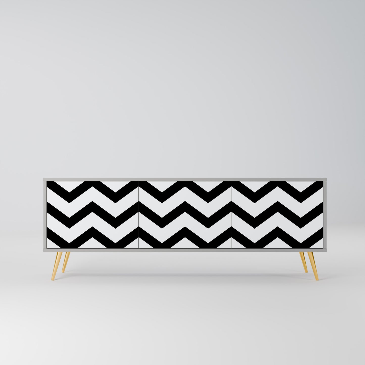 CLASSIC ZIG ZAG TV-bänk med 3 dörrar i grå finish