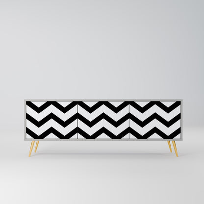 CLASSIC ZIG ZAG TV-bänk med 3 dörrar i grå finish