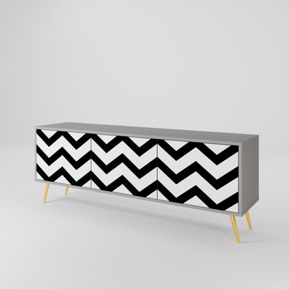 CLASSIC ZIG ZAG TV-bänk med 3 dörrar i grå finish