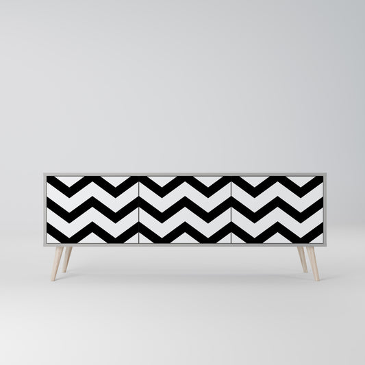 CLASSIC ZIG ZAG TV-bänk med 3 dörrar i grå finish