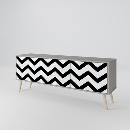 CLASSIC ZIG ZAG TV-bänk med 3 dörrar i grå finish