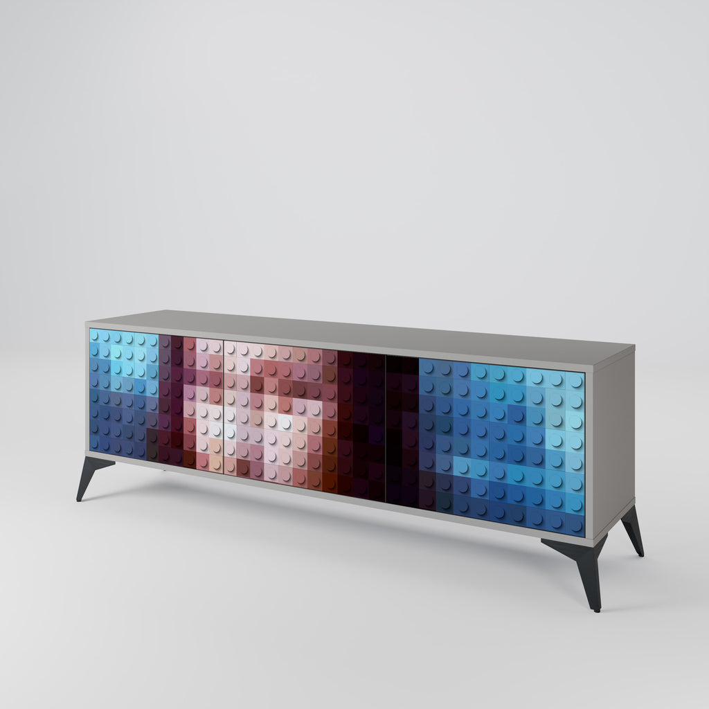 CONSTRUCTIVE ART 3-Door TV Stand in Grey Finish