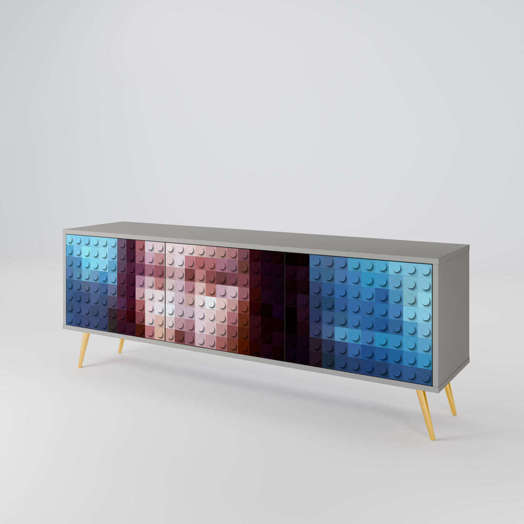 CONSTRUCTIVE ART 3-Door TV Stand in Grey Finish