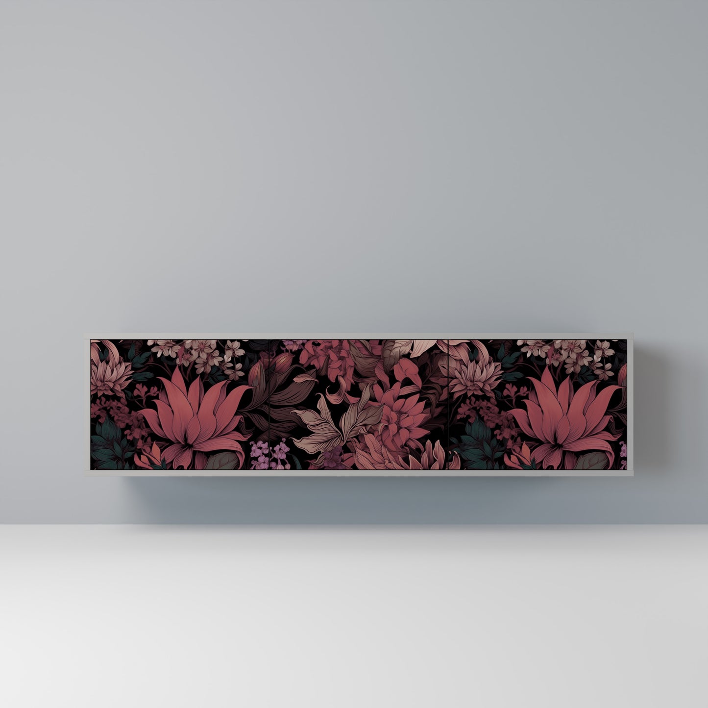 FLORAL WHISPER 3-dörrars TV-bänk i grå finish